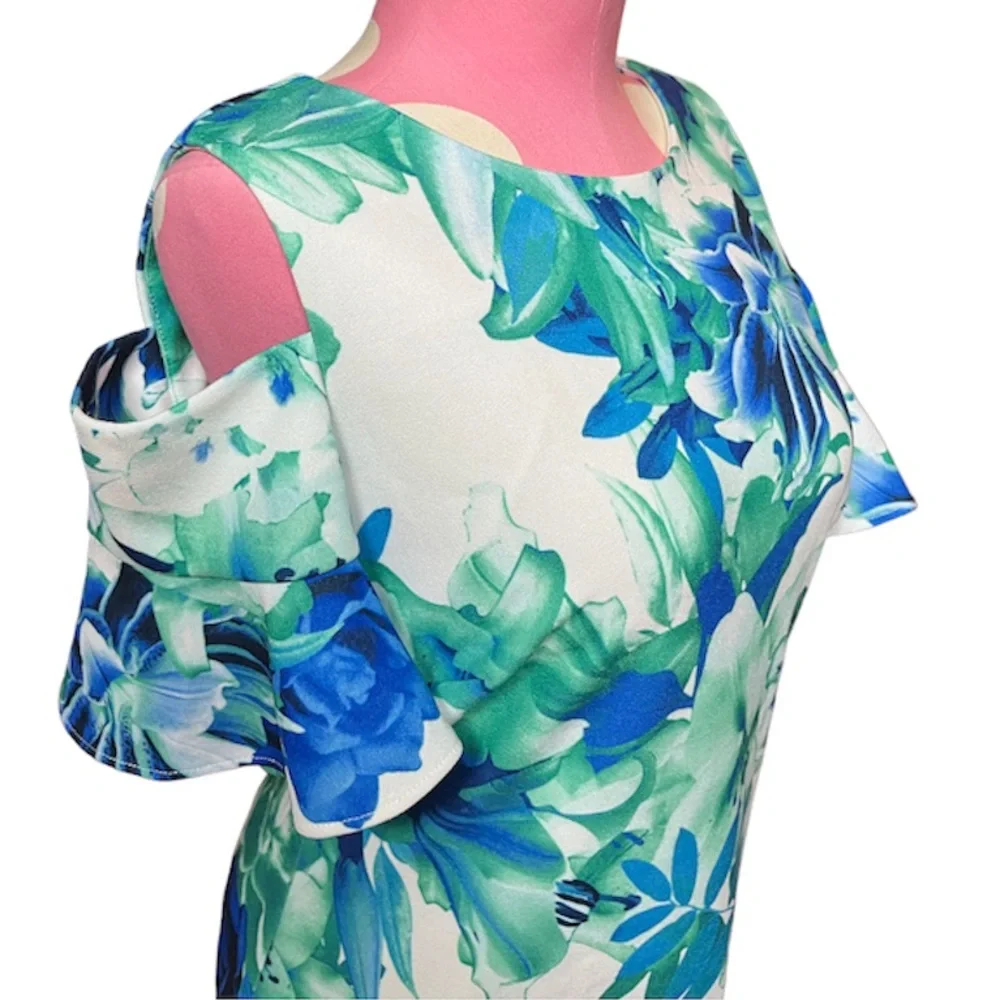 Calvin Klein Floral Cut Out Shoulder Dress Size 6! - Picture 3 of 5